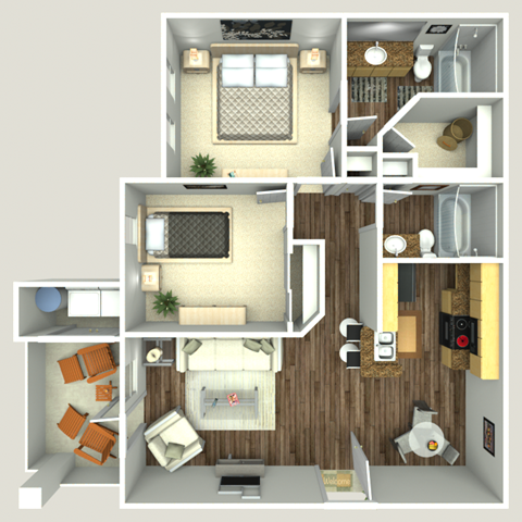 B2 floorplan - two bed two bath